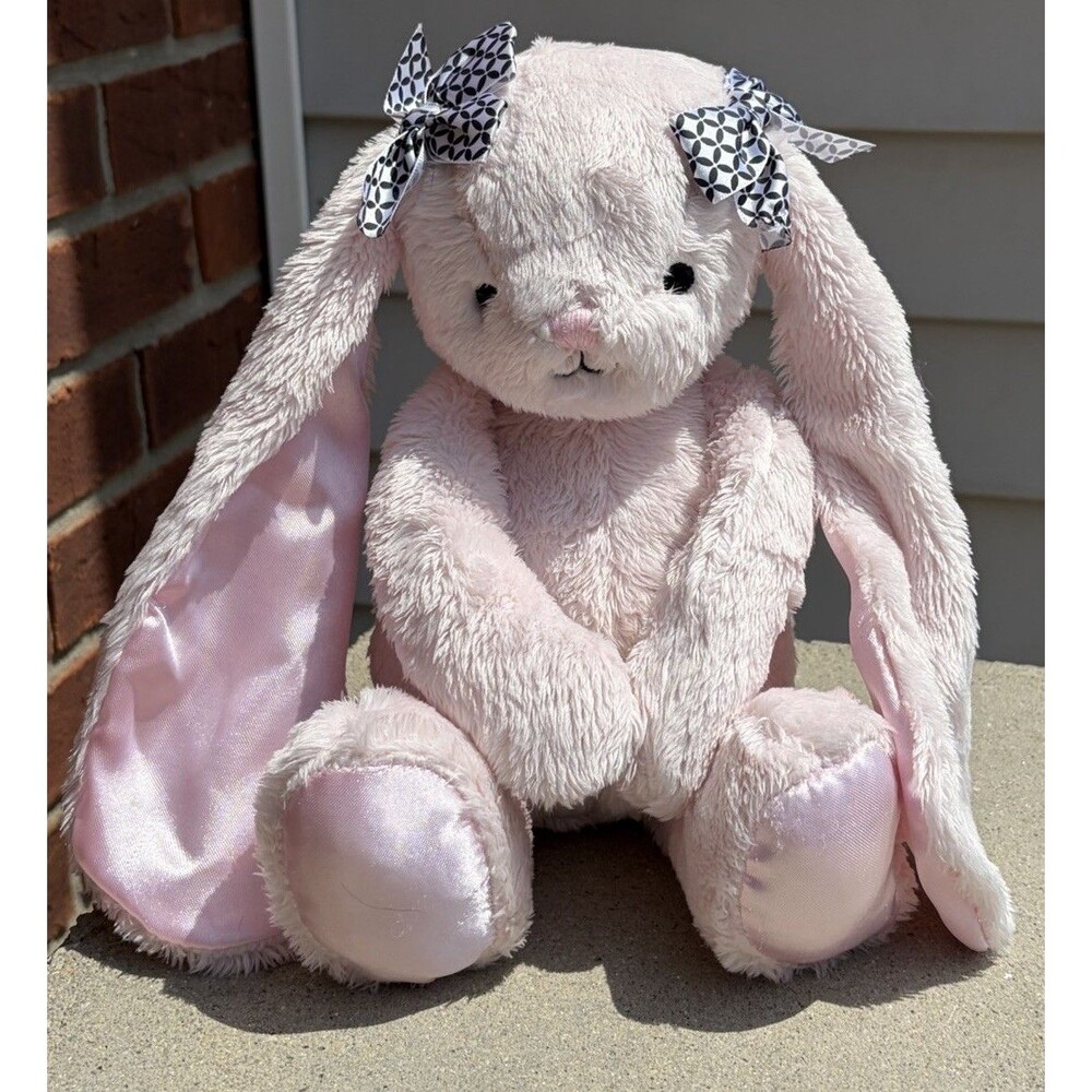 Lambs & Ivy Pink Bunny Rabbit Plush Doll Gigi Stuffed Toy Long Ears Black Bow